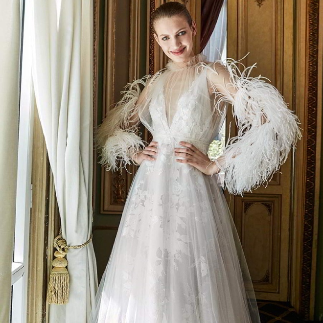 feathered wedding dresses